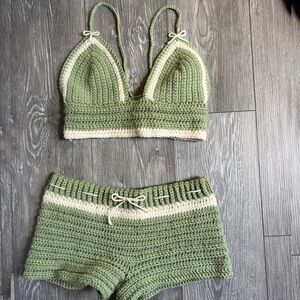 Coqueete Sage Green and White Two Piece Knit/Crochet Co-ord